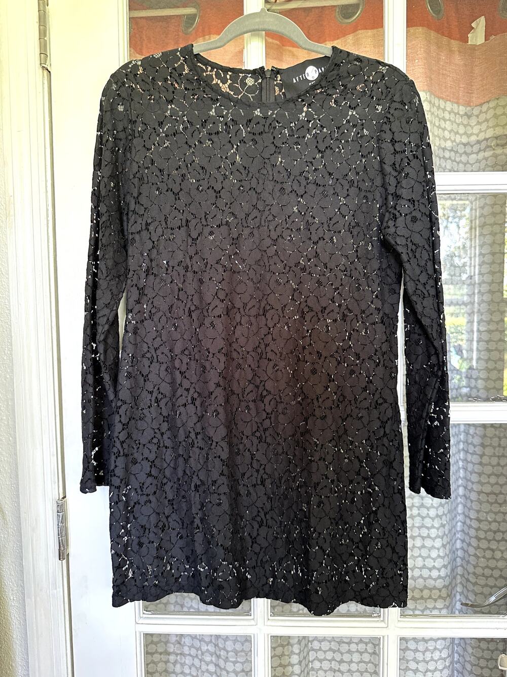 Nasty Gal x After Party Unlined Black Floral Lace Dress with Long Sleeves